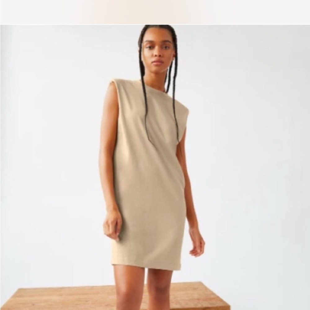 Babaton Tan Mini Shoulder Pad Dress